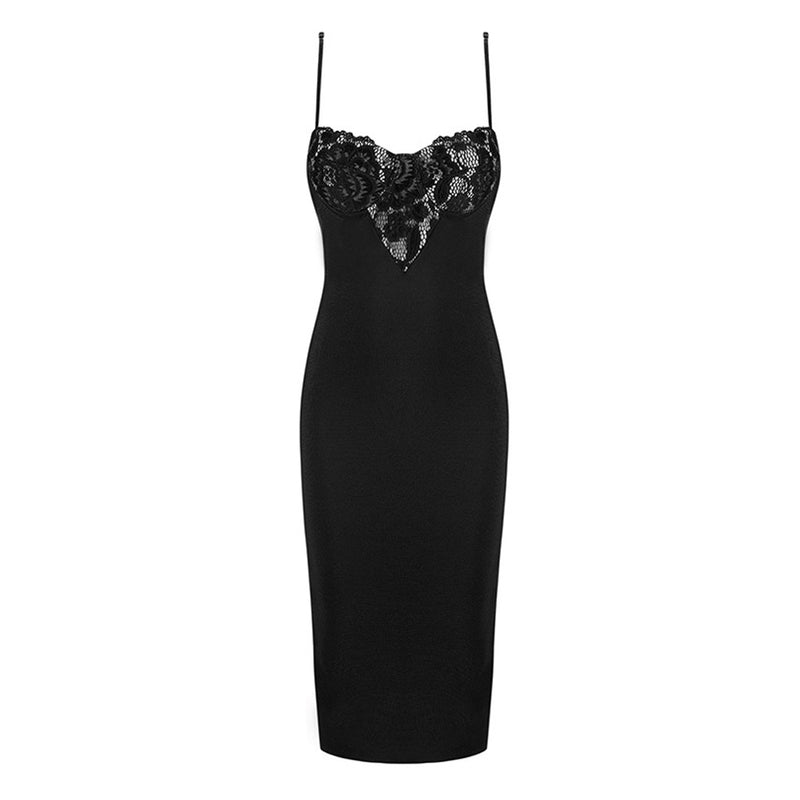Sexy Lace Bustier Spaghetti Strap Zip Back Bodycon Bandage Midi Dress