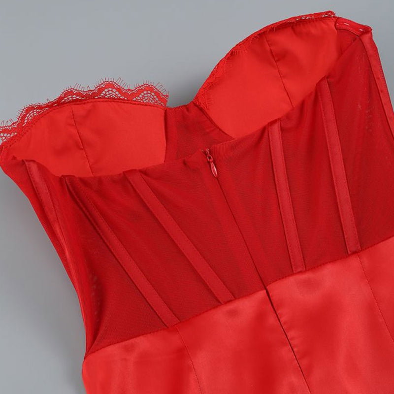 Sexy Lacy Sweetheart Neck Rosette Ruffle Split Corset Satin Maxi Evening Dress