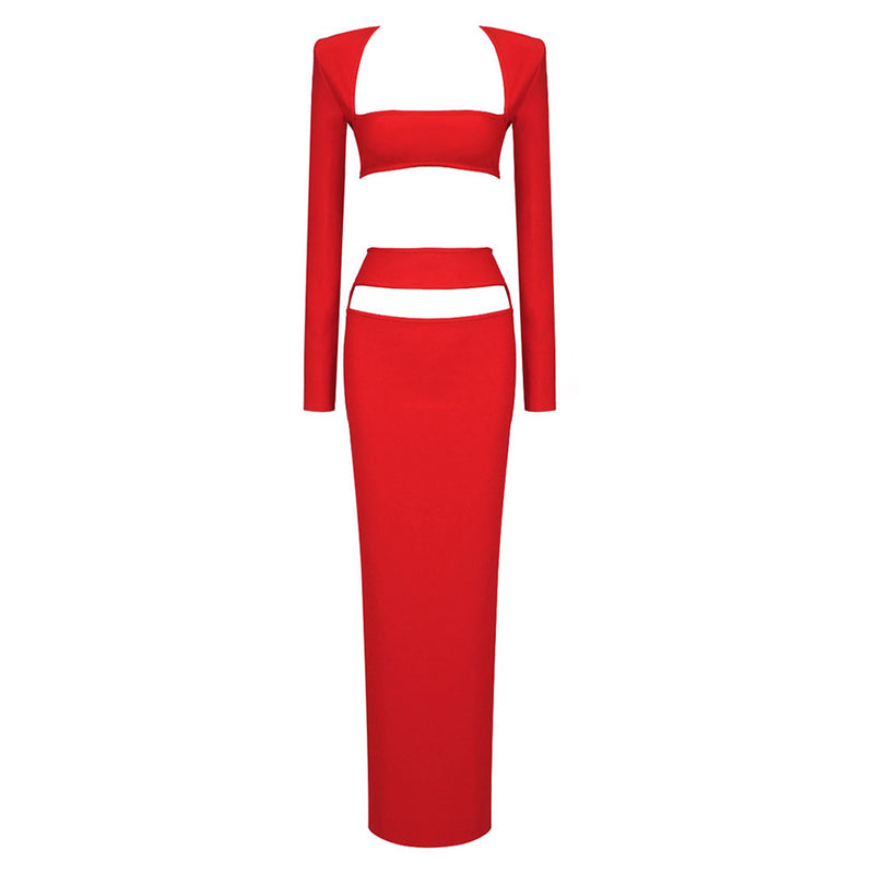 Sexy Long Sleeve Shoulder Pad Crop Top Cutout High Waist Skirt Matchin –  Luxedress
