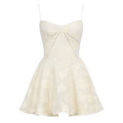 Sexy Spaghetti Strap Lace Up Back Drop Waist Floral Jacquard Slip Mini Dress