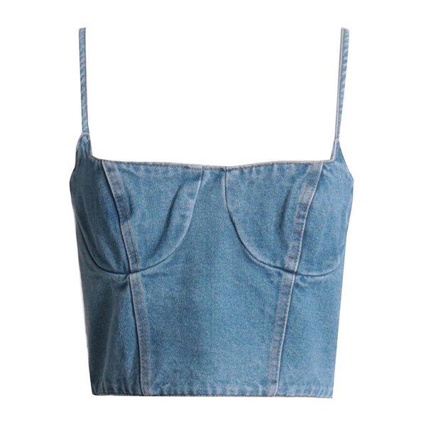 BLINIC Women Summer Bustier Sleeveless Ribbed Tank Top, Spaghetti Strap  Knit Rib Corset Style Camisole Crop Top, Dusty Blue