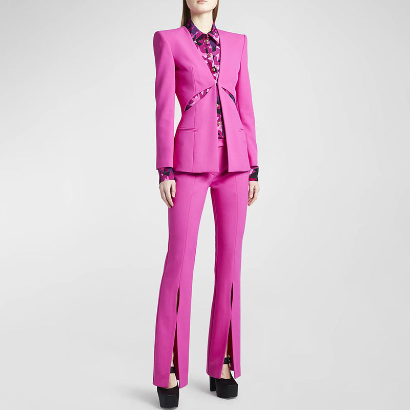 Sexy Split Leg Single Breasted Long Sleeve Tailored Cutout Blazer Matching Set