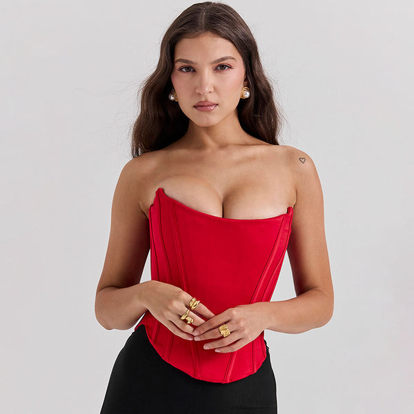 Sexy Sweetheart Neck Lace Up Back Cropped Corset Tube Top