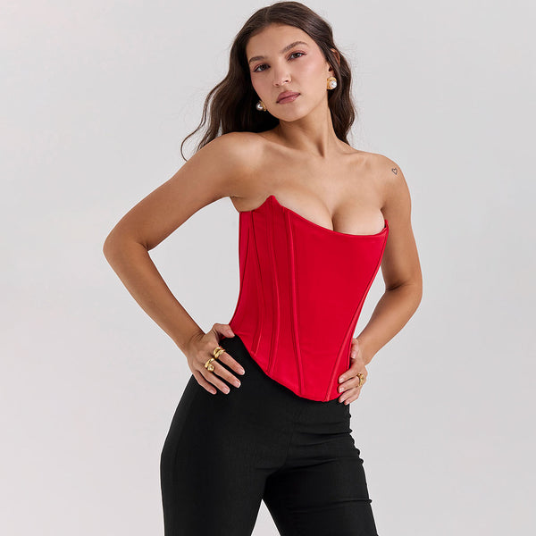 Sexy Sweetheart Neck Lace Up Back Cropped Corset Tube Top