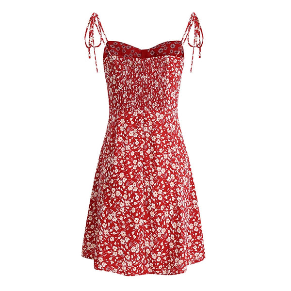 Sexy Sweetheart Neck Tie Strap Smocked Mini Floral Printed Sundress