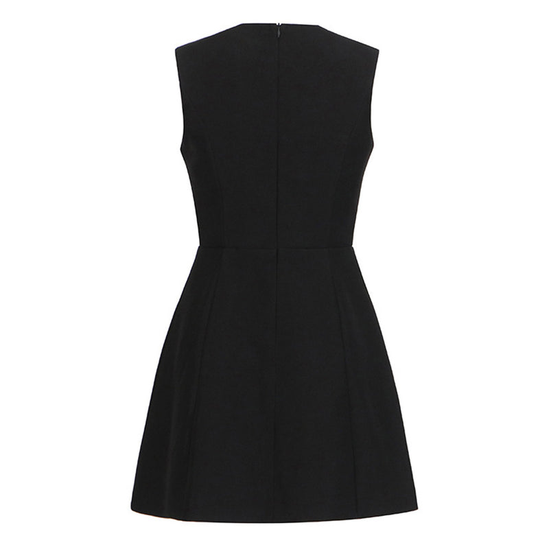 Shimmering Crystal Floral Embellished Crew Neck Sleeveless Skater Mini Dress