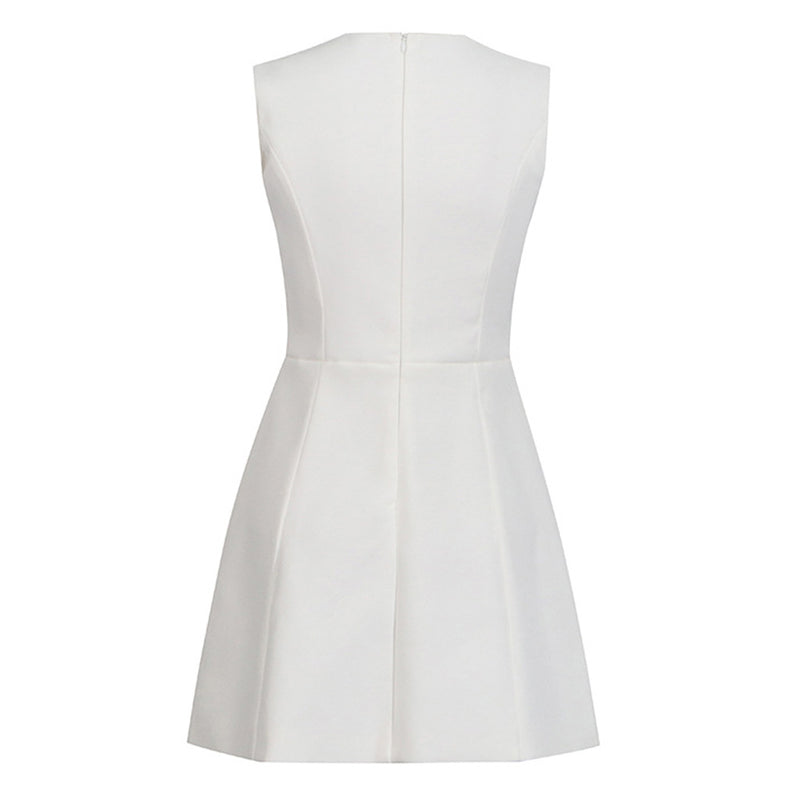 Shimmering Crystal Floral Embellished Crew Neck Sleeveless Skater Mini Dress