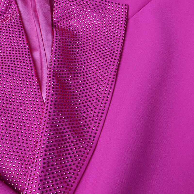 Shimmering Crystal Notch Lapel Padded Long Sleeve Single Breasted Blazer Coat