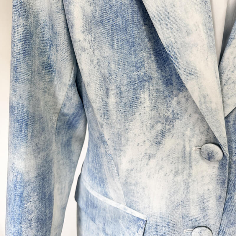 Smart Casual Tie Dye High Waist Flare Leg Pants Button Up Blazer Matching Set