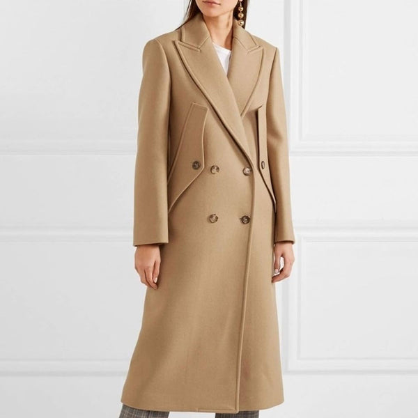 Sophisticated Notch Lapel Long Sleeve Double Breasted Wool Blend Cape Coat
