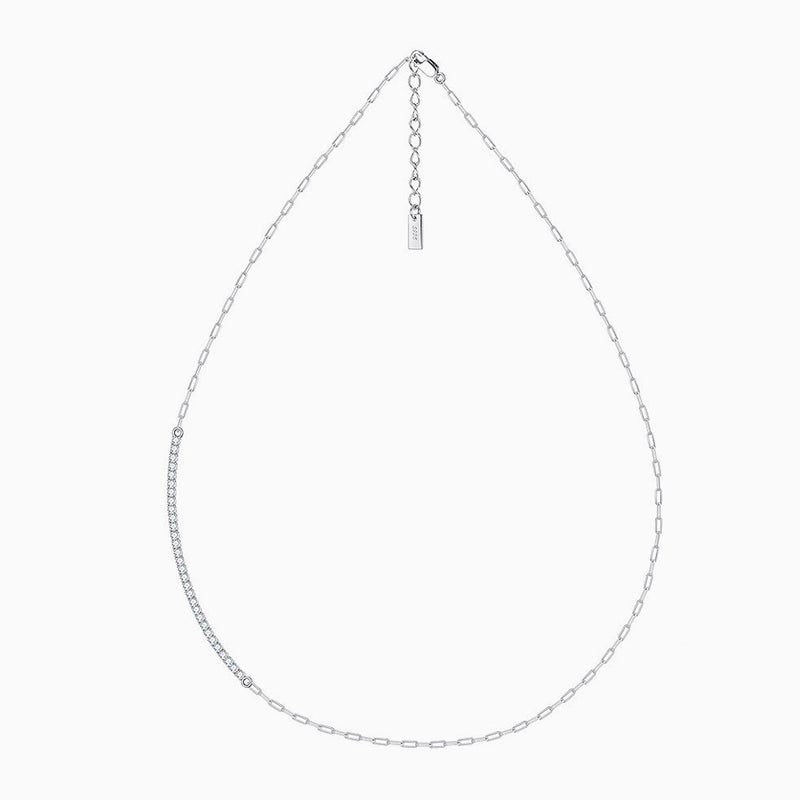 Sparkle Cubic Zirconia Sterling Silver Paper Clip Link Choker Necklace