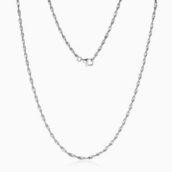 Sparkle Rhodium Plated Sterling Silver 2MM Singapore Chain Necklace