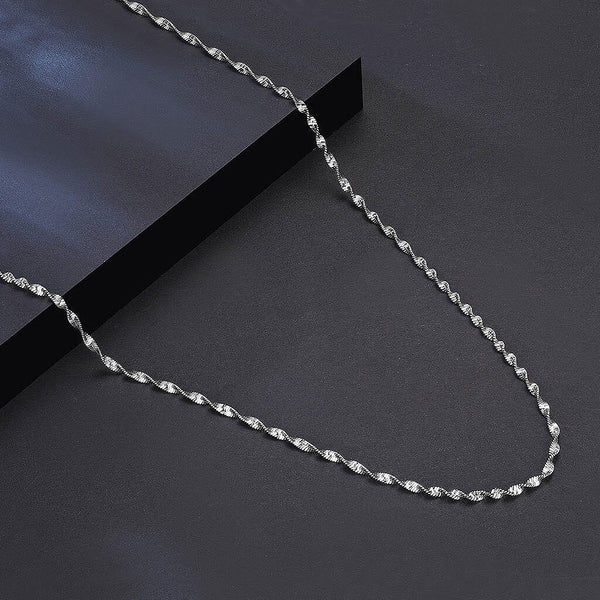 Sparkle Rhodium Plated Sterling Silver 2MM Singapore Chain Necklace