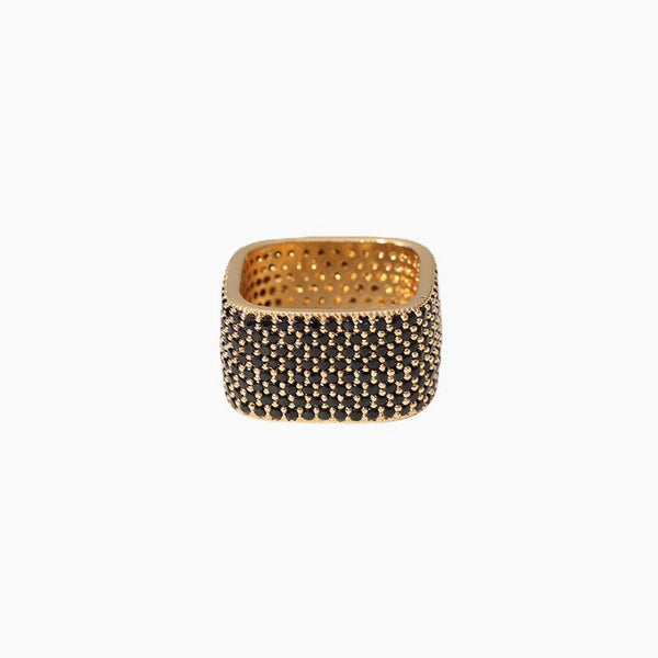 Sparkling 18K Gold Plated Paved Cubic Zirconia Square Cigar Band Ring
