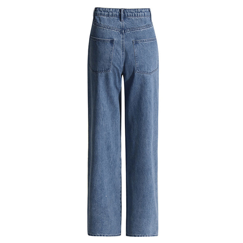 Sparkly Rhinestone Detail Pocket High Waist Straight Leg Jeans