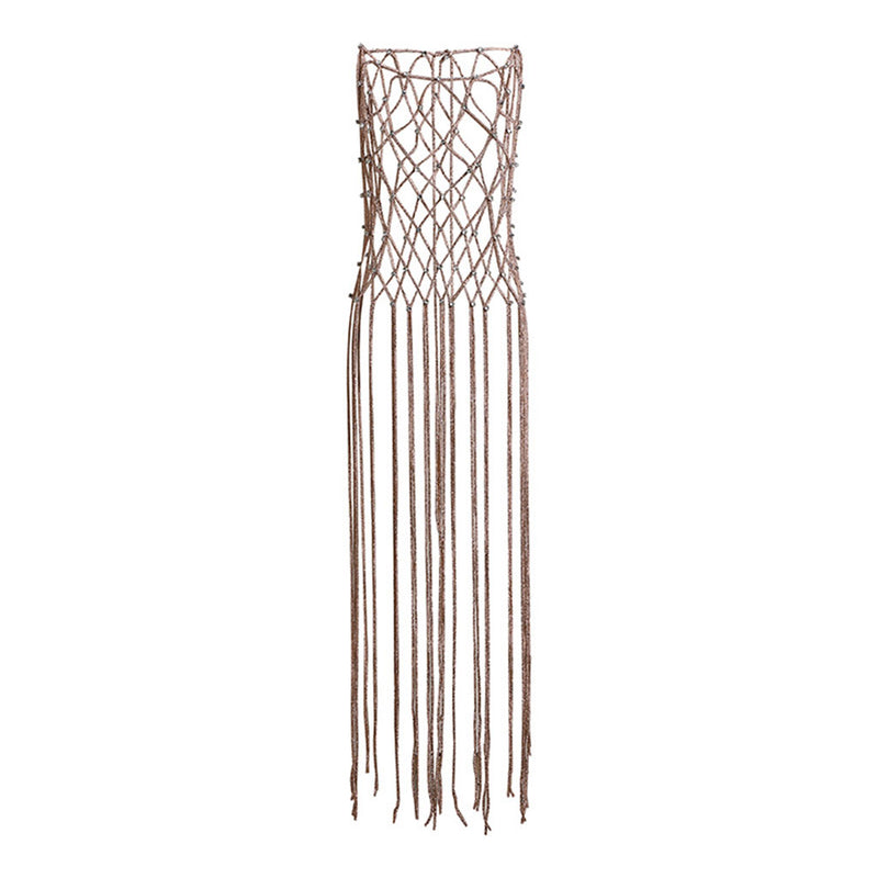 Sparkly Rhinestone Embellished Fringe Sleeveless Macrame Cover Up Dress