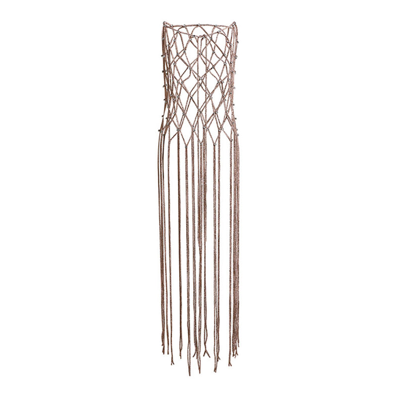 Sparkly Rhinestone Embellished Fringe Sleeveless Macrame Cover Up Dress