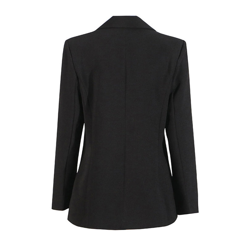 Sparkly Rhinestone Floral Lapel Collar Padded Shoulder Single Breasted Blazer