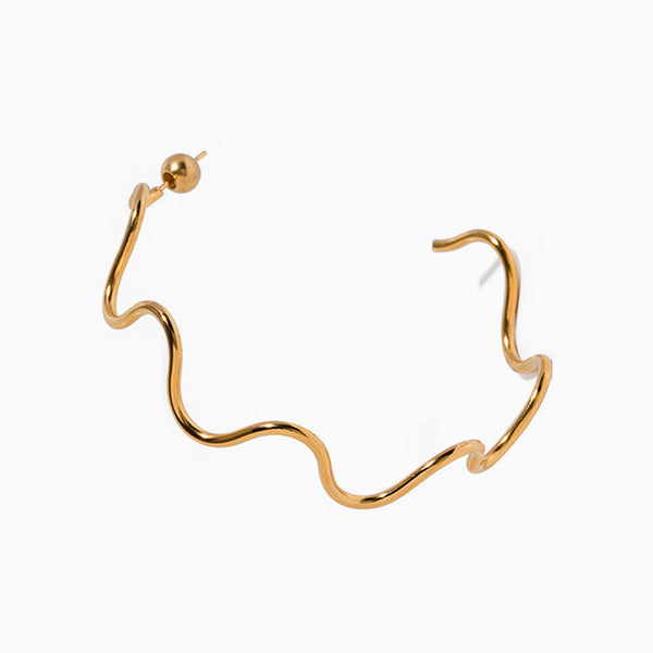 Statement 18K Gold Plated Oversized Wavy Wire Big Cuff Hoop Earrings