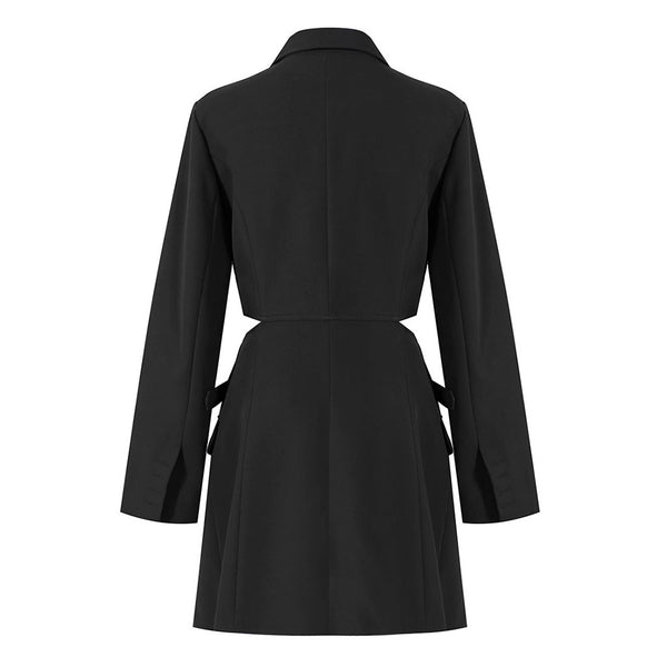 Stylish Lapel Collar Wrapped Strappy Belted Cut Out Mini Blazer Dress