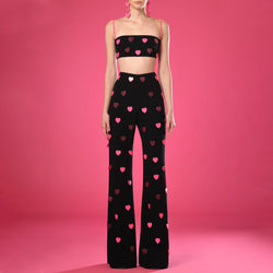 Sweet Heart Chain Strap Crop Tank Top High Waist Pants Matching Set