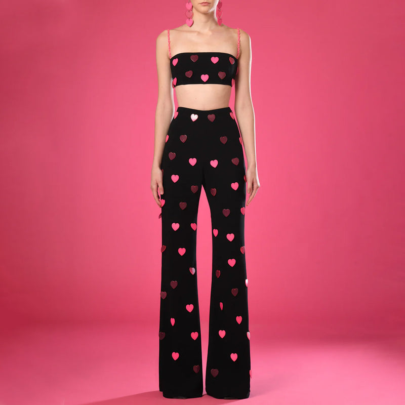 Sweet Heart Chain Strap Crop Tank Top High Waist Pants Matching Set