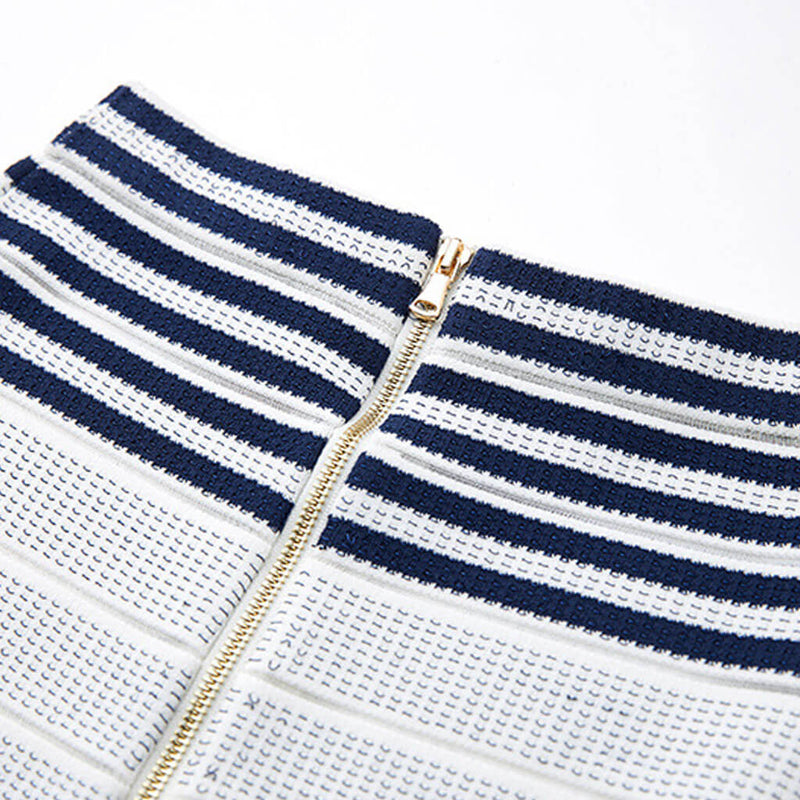Textured Loop Detail Striped Sleeveless Criss Cross Fitted Crop Top Matching Set