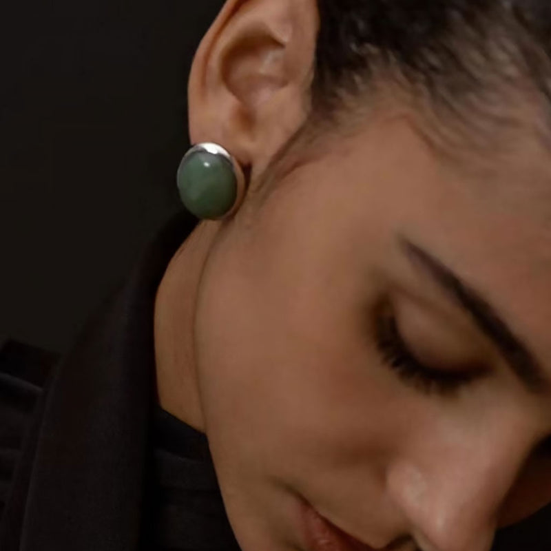 THE HOURS Quiet Luxury Oral Emerald Jade Rhodium Plated Stud Earrings