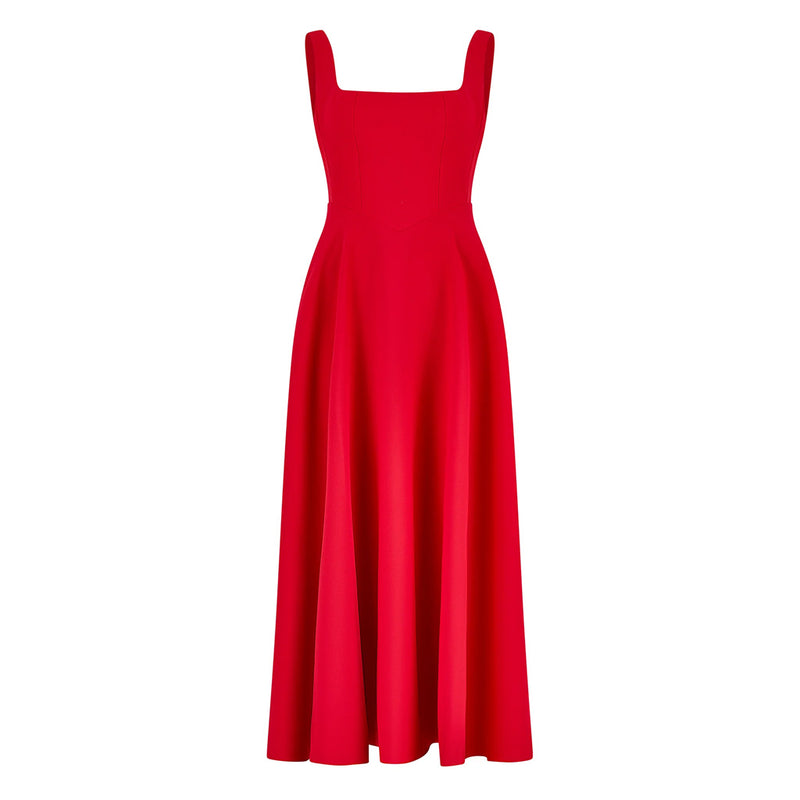Trendy Square Neck Sleeveless Drop Waist Fit and Flare Midi Cocktail Dress