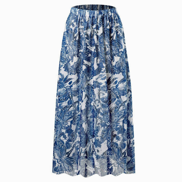 Tropical Print Contrast High Waist Ruched Maxi Mesh Cover Up Skirt