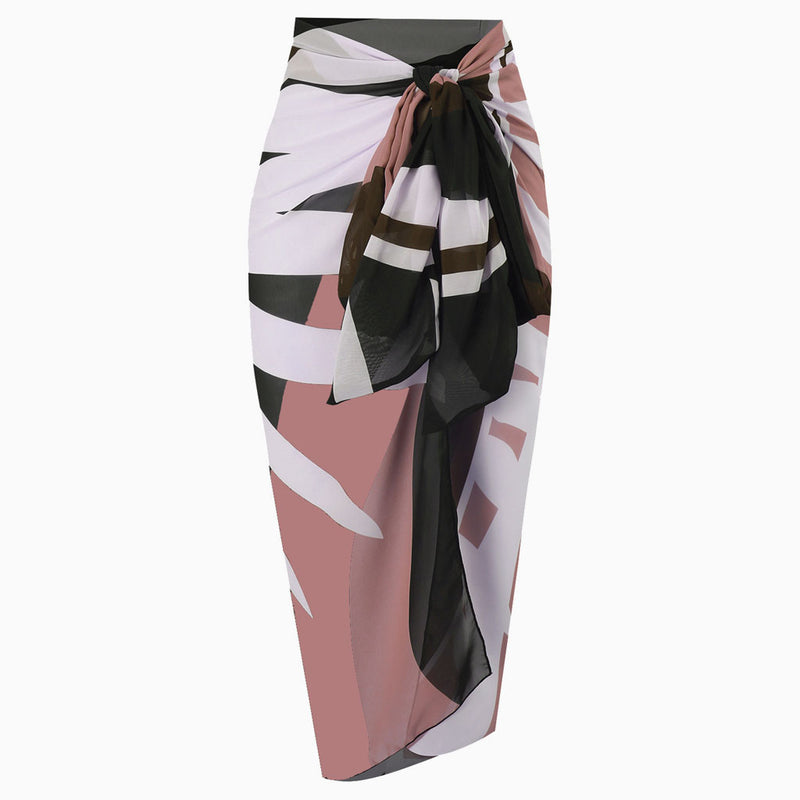Tropical Print High Waist Chiffon Bow Tie Side Maxi Wrap Sarong Cover Up