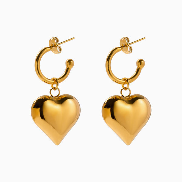 Versatile Enchanting Love Puffed Heart Valentine Dangle Hoop Earrings