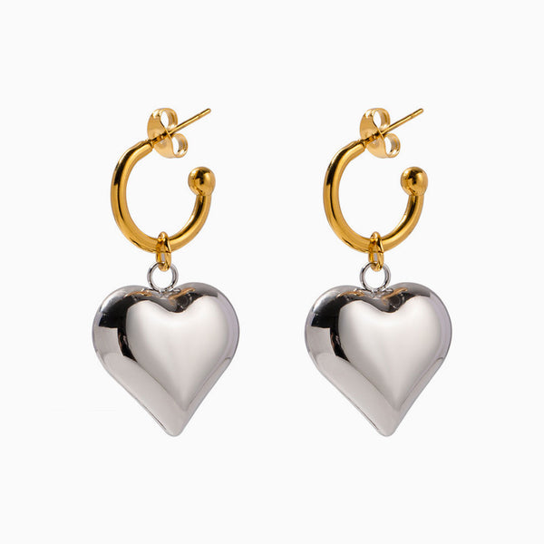 Versatile Enchanting Love Puffed Heart Valentine Dangle Hoop Earrings