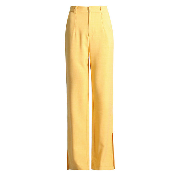 Vibrant Solid Color High Waist Split Hem Skinny Tapered Leg Sleek Suit Pants