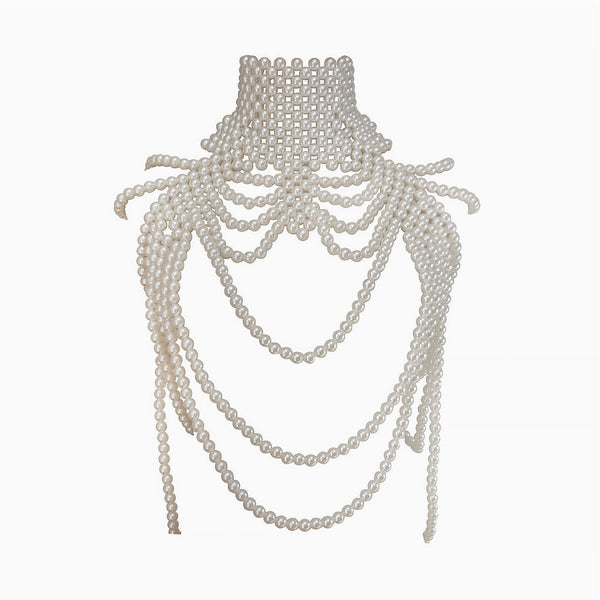VICTORIAN FANTASIA Handmade Layered Imitation Pearl Choker Body Chain