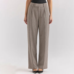 Vintage Banded High Waist Pleated Houndstooth Check Wide Leg Pants
