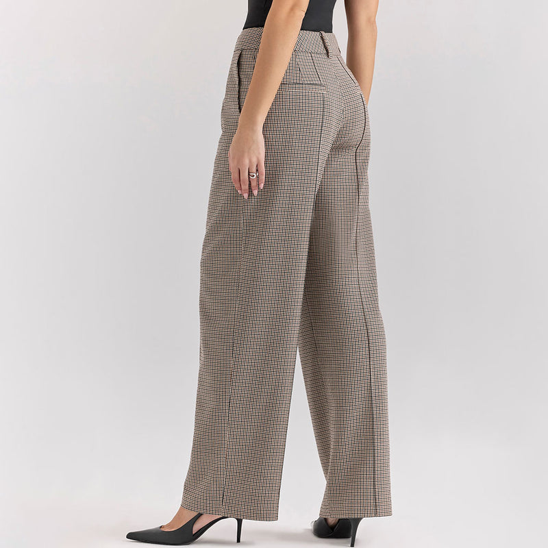 Vintage Banded High Waist Pleated Houndstooth Check Wide Leg Pants