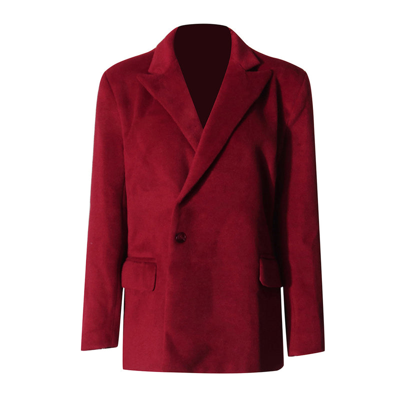 Vintage Lapel Collar Long Sleeve Double Breasted Wool Blend Oversized Blazer