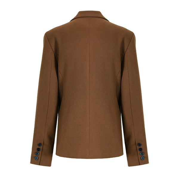 Vintage Lapel Single Breasted Strong Shoulder Pleated Cinch Waist Blazer