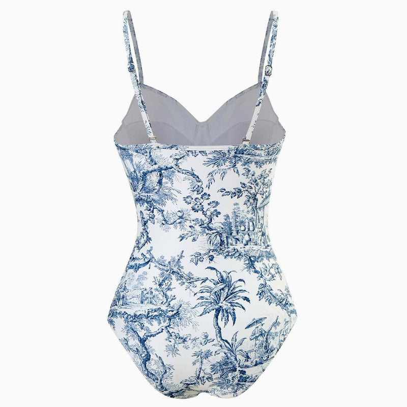 Vintage Printed Moderate Cami Sweetheart Underwire One Piece Swimsuit