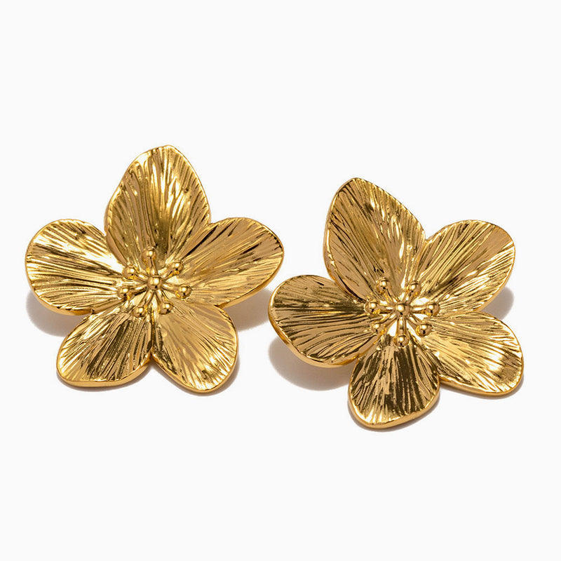 Vintage Statement 18K Gold Plated Oversized Flower Stud Earrings