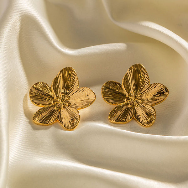 Vintage Statement 18K Gold Plated Oversized Flower Stud Earrings