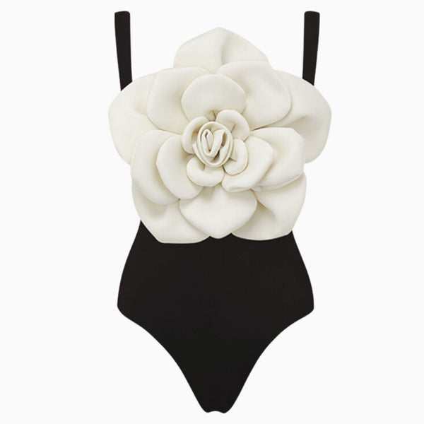 Vintage Style Bloom 3D Rosette Corsage Moderate One Piece Swimsuit