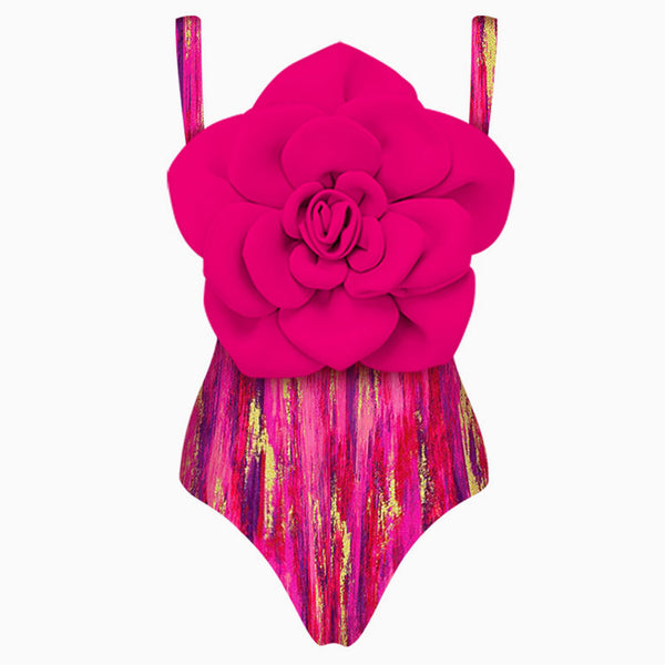 Vintage Style Bloom 3D Rosette Corsage Moderate One Piece Swimsuit