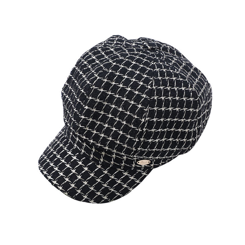 Vintage Style Checked Pattern Wool Blend Newsboy Hat