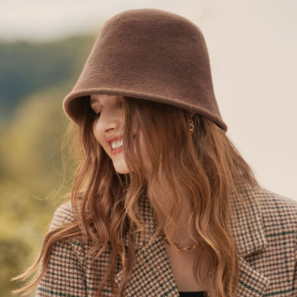 Vintage Style Pure Color Winter Wool Blend Bucket Hat