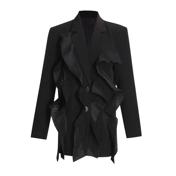 Artistic Layered Ruffle Notch Lapel Long Sleeve Two Button Fitted Blazer