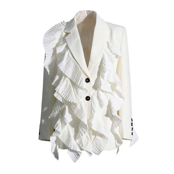 Artistic Layered Ruffle Notch Lapel Long Sleeve Two Button Fitted Blazer