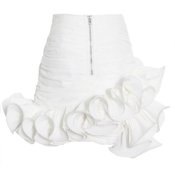 Asymmetric 3D Ruffle Ruched High Waist Bodycon Mini Skirt