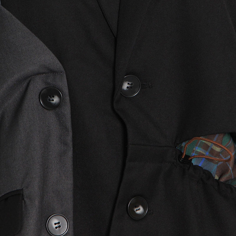 Asymmetric Button Detail Drawstring Waist Deconstructed Hybrid Blazer - Black